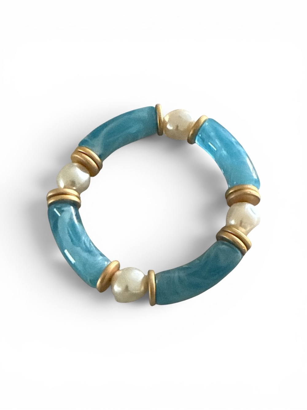 Plunder Blue Bead and Pearl Stretch Bracelet - Fashion Jewelry New